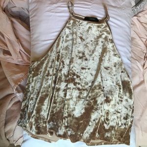 Flowy high neck velvet gold top